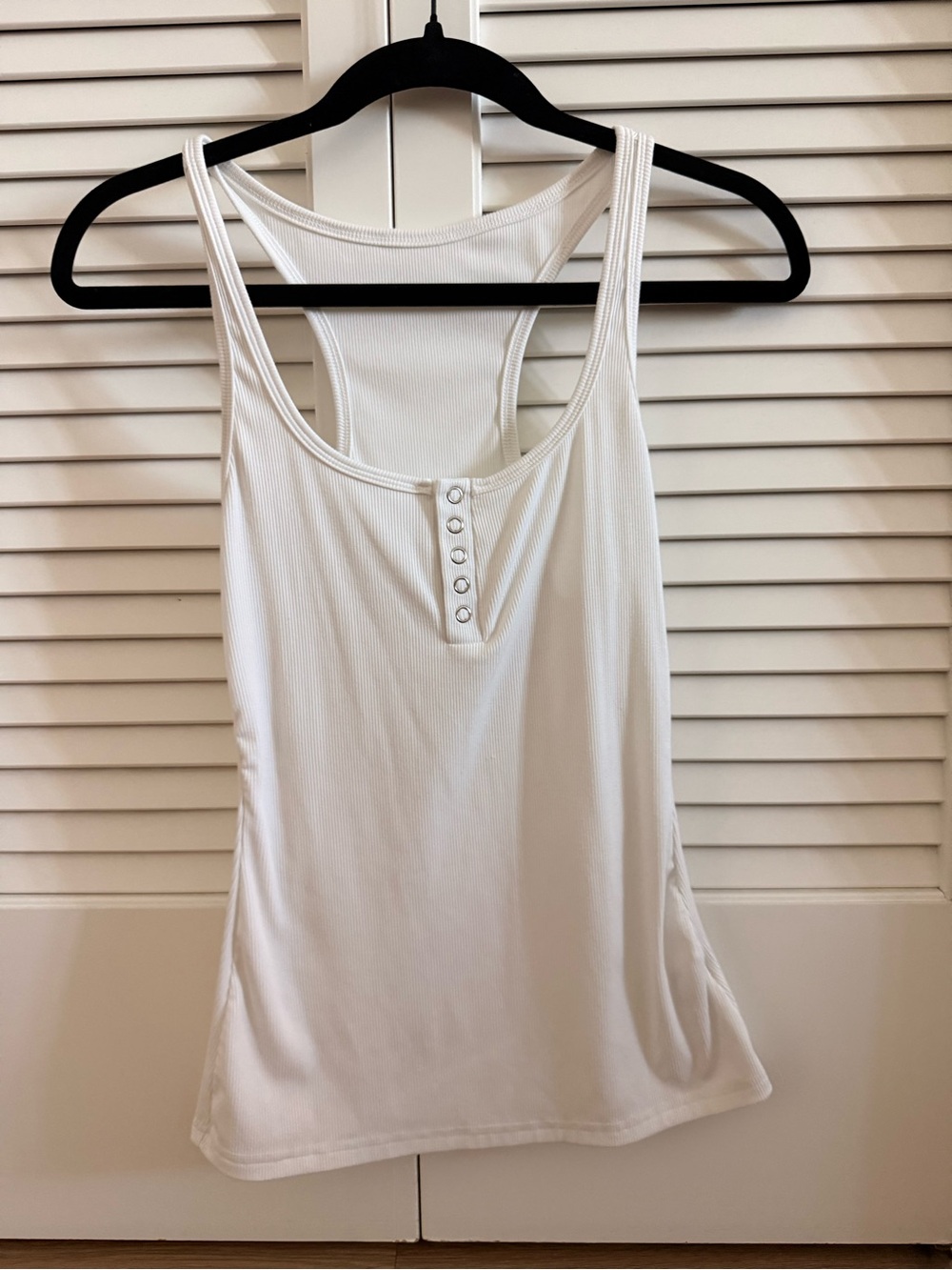 H&M White Ribbed Racerback Tank with Snap Button Placket